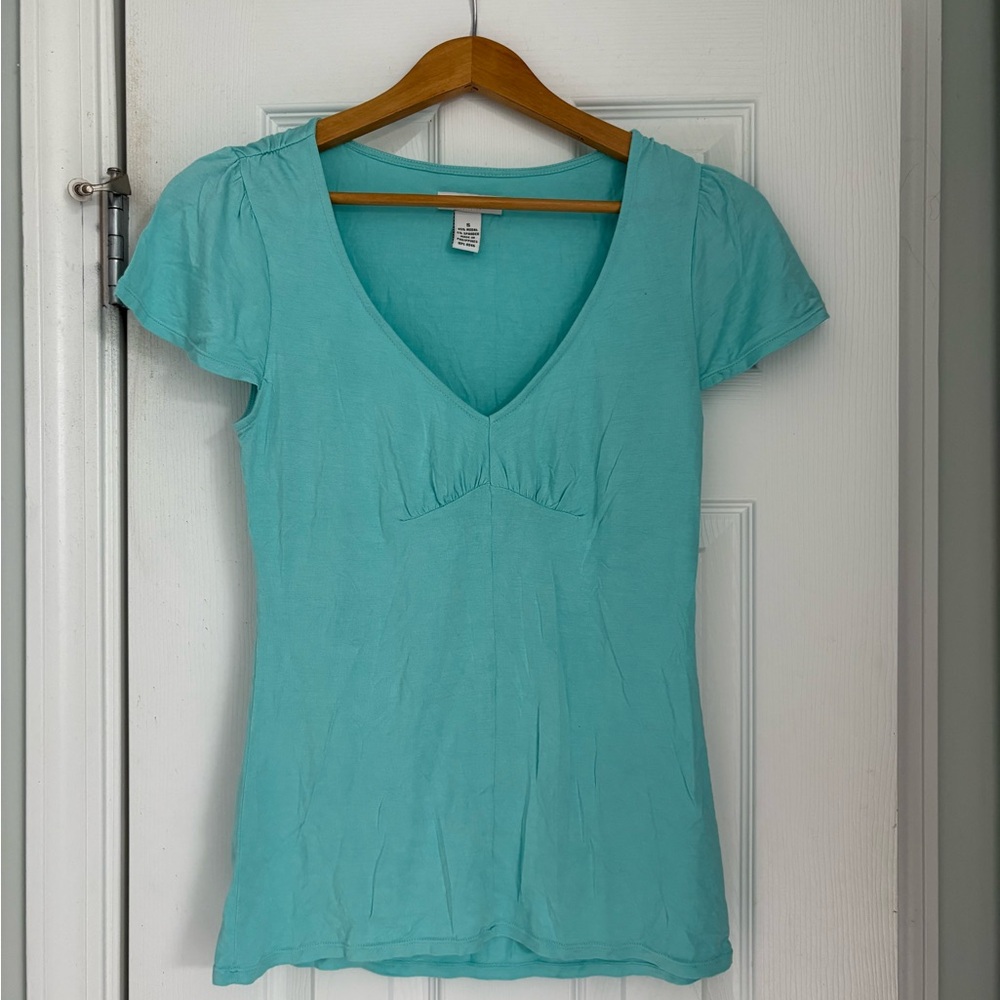 Alfani Light Blue V-Neck Short Sleeve Top